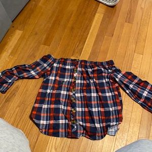 flannel off the shoulders shirt